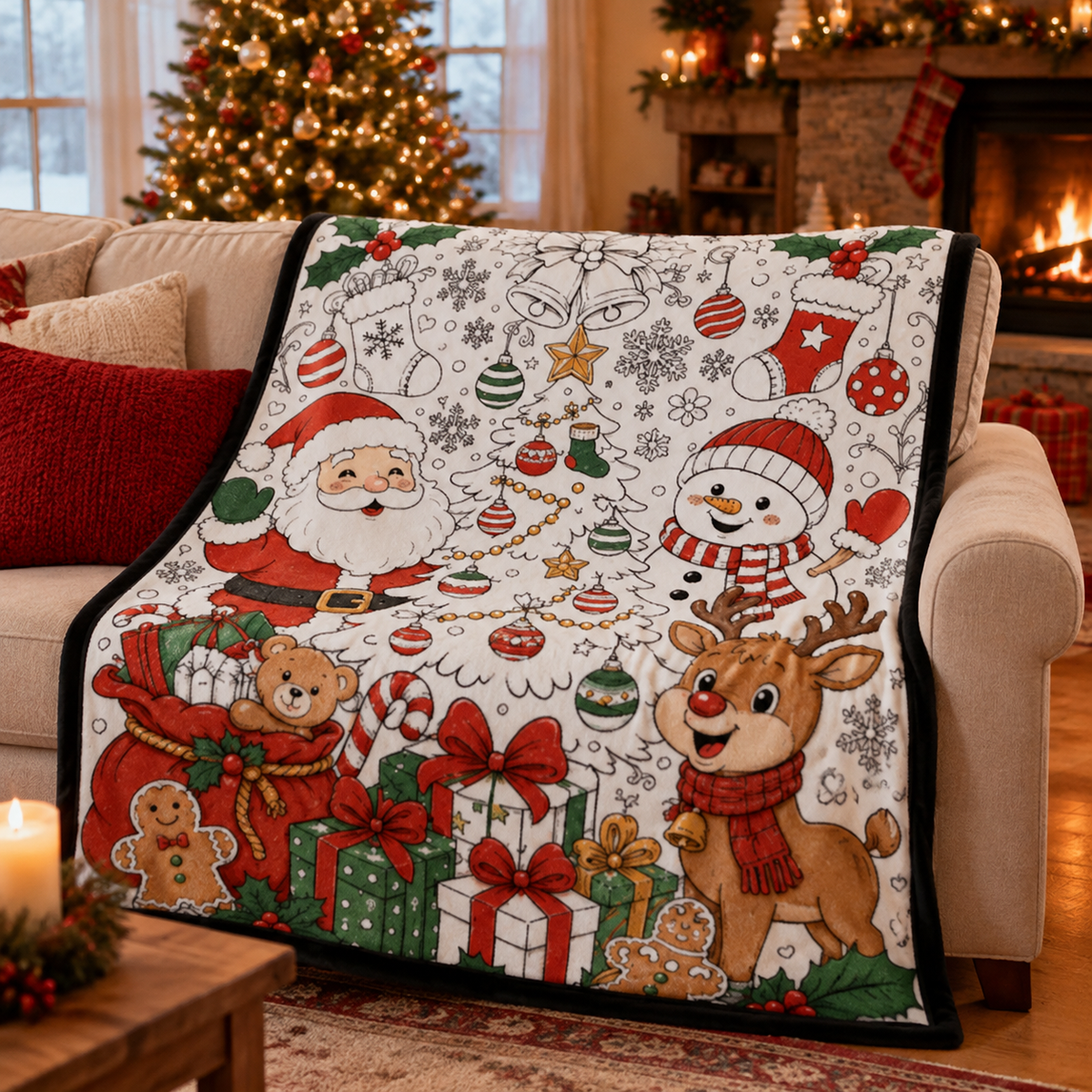 🎄 Christmas Throw Blanket | Cartoon Santa & Snowman Fleece Blanket | Festive Holiday Home Decor | Cozy Christmas Gift