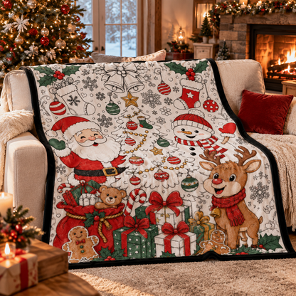 🎄 Christmas Throw Blanket | Cartoon Santa & Snowman Fleece Blanket | Festive Holiday Home Decor | Cozy Christmas Gift