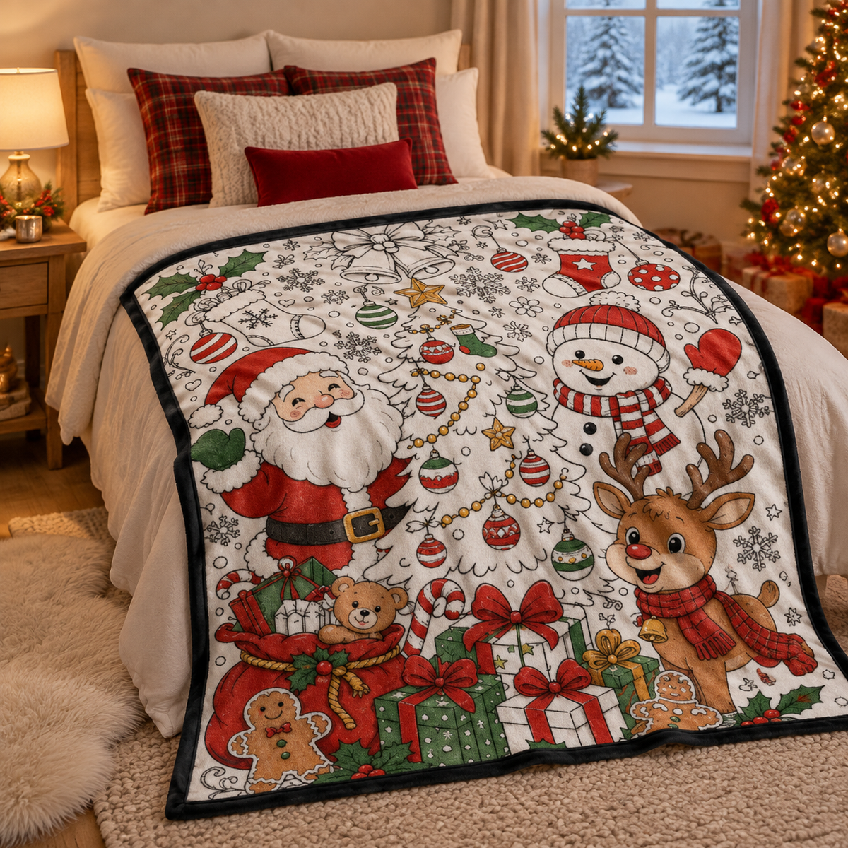 🎄 Christmas Throw Blanket | Cartoon Santa & Snowman Fleece Blanket | Festive Holiday Home Decor | Cozy Christmas Gift