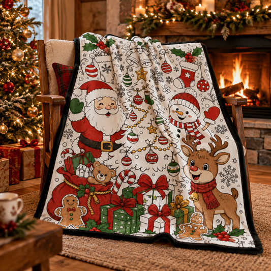 🎄 Christmas Throw Blanket | Cartoon Santa & Snowman Fleece Blanket | Festive Holiday Home Decor | Cozy Christmas Gift