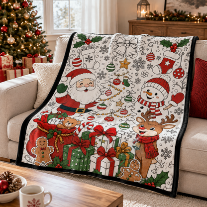 🎄 Christmas Throw Blanket | Cartoon Santa & Snowman Fleece Blanket | Festive Holiday Home Decor | Cozy Christmas Gift