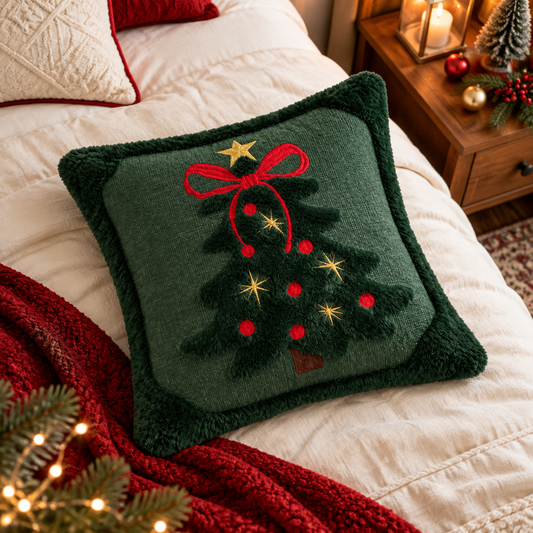 🎄 Christmas Tree Decorative Pillow | Embroidered Holiday Throw Pillow | Plush Christmas Cushion | Festive Home Décor