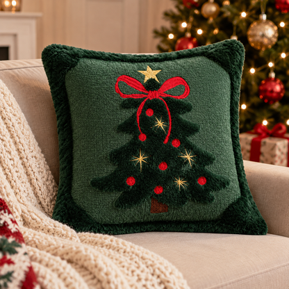🎄 Christmas Tree Decorative Pillow | Embroidered Holiday Throw Pillow | Plush Christmas Cushion | Festive Home Décor
