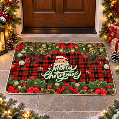 🎅Christmas Door Mat | Merry Christmas Holiday Entrance Mat | Festive Santa Plaid Welcome Mat | Christmas Home Décor