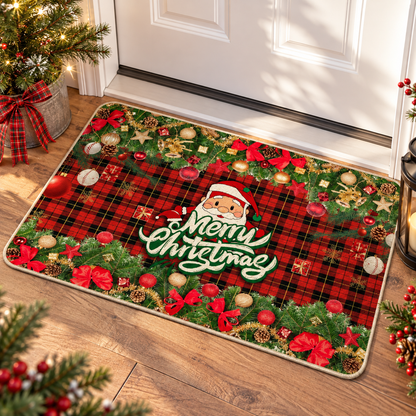 🎅Christmas Door Mat | Merry Christmas Holiday Entrance Mat | Festive Santa Plaid Welcome Mat | Christmas Home Décor