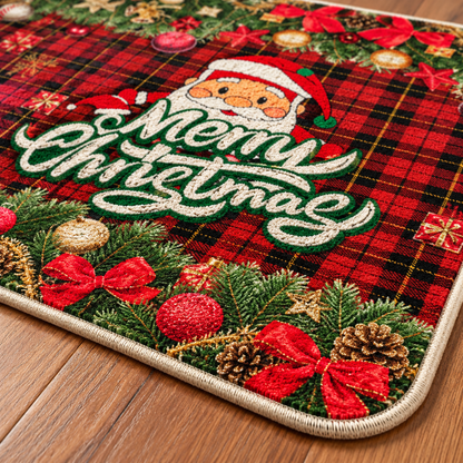 🎅Christmas Door Mat | Merry Christmas Holiday Entrance Mat | Festive Santa Plaid Welcome Mat | Christmas Home Décor