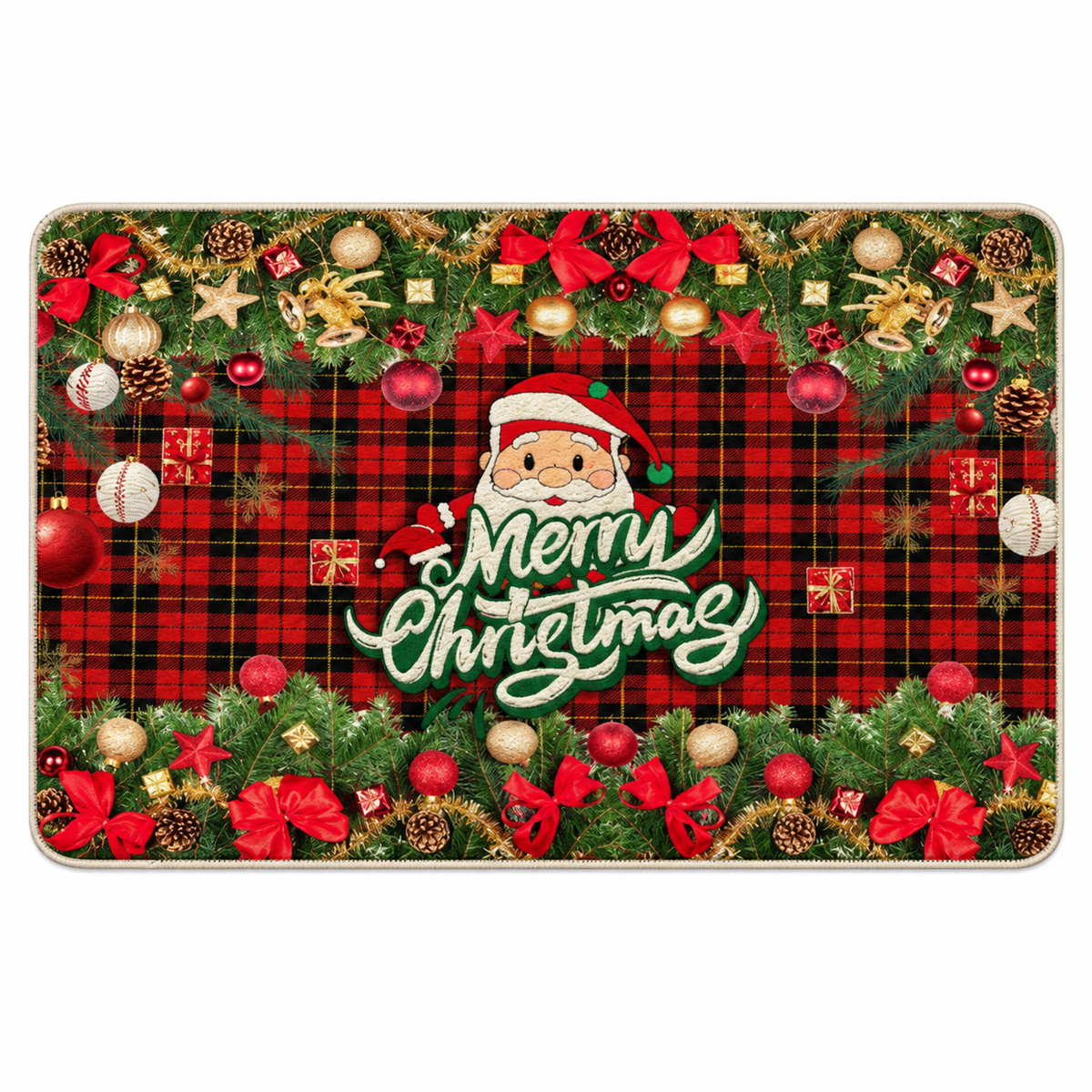 🎅Christmas Door Mat | Merry Christmas Holiday Entrance Mat | Festive Santa Plaid Welcome Mat | Christmas Home Décor