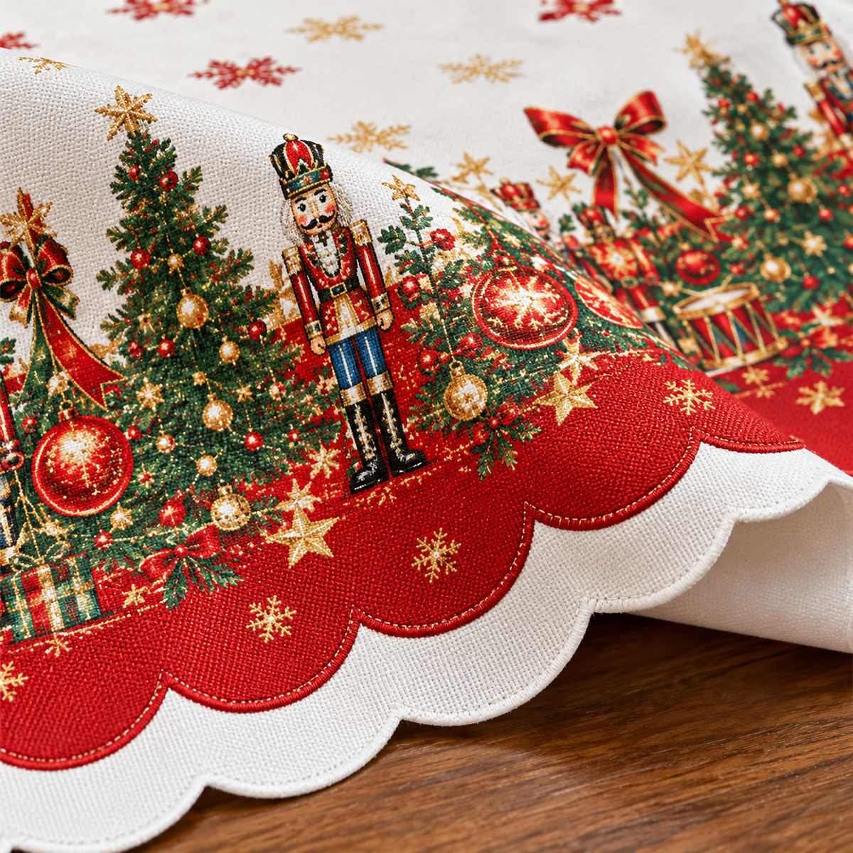 🎄 Christmas Tablecloth | Nutcracker & Christmas Tree Table Cover | Holiday Dining Table Decor