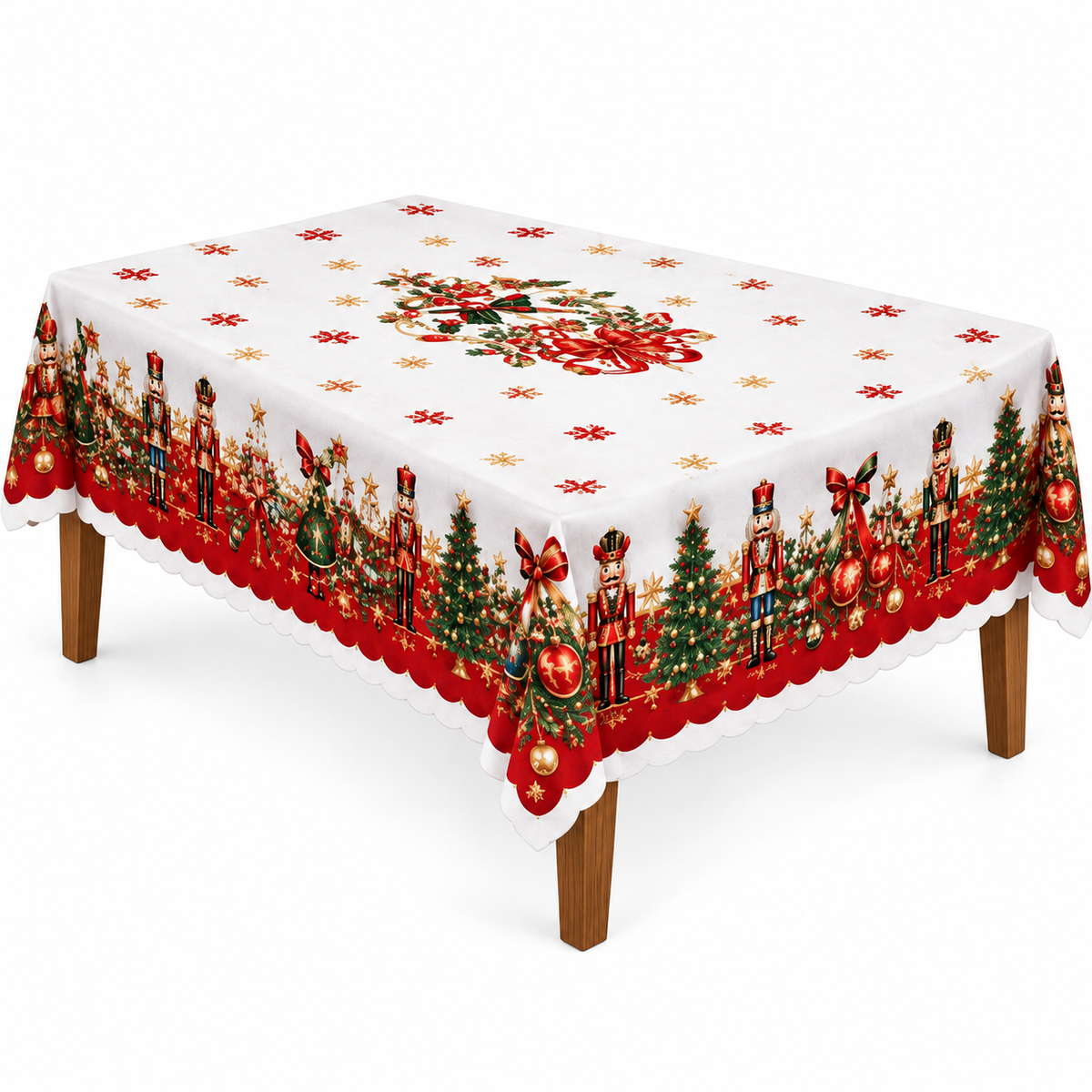🎄 Christmas Tablecloth | Nutcracker & Christmas Tree Table Cover | Holiday Dining Table Decor