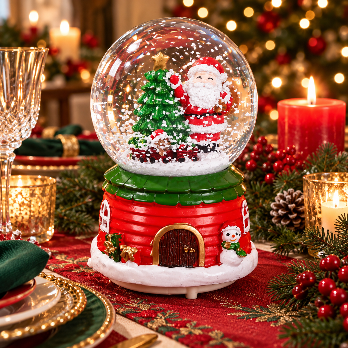 ✨Christmas Music Snow Globe | Santa & Christmas Tree Snow Globe | Holiday Musical Tabletop Decor