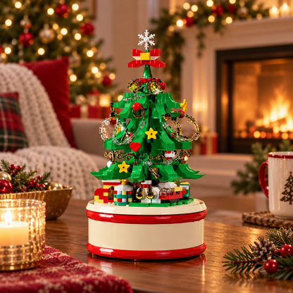 🎄 Rotating Christmas Music Box | Building Block Christmas Tree | Musical Holiday Tabletop Decoration