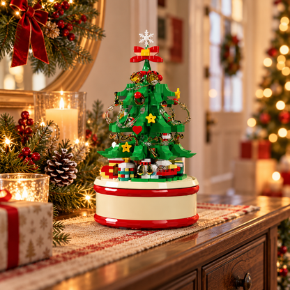 🎄 Rotating Christmas Music Box | Building Block Christmas Tree | Musical Holiday Tabletop Decoration