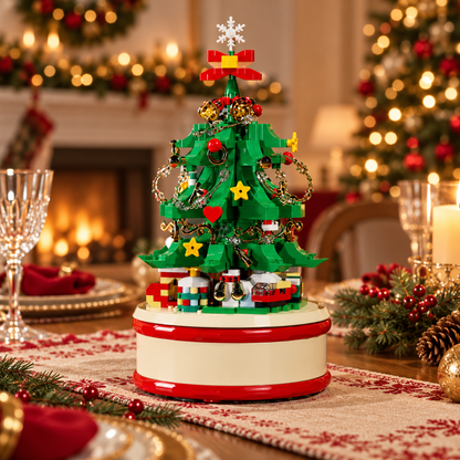 🎄 Rotating Christmas Music Box | Building Block Christmas Tree | Musical Holiday Tabletop Decoration