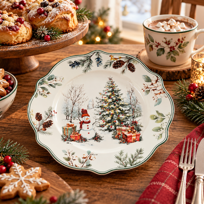 🎄 Christmas Ceramic Dinner Plate | Festive Holiday Tableware | Christmas Tree & Snowman Plate