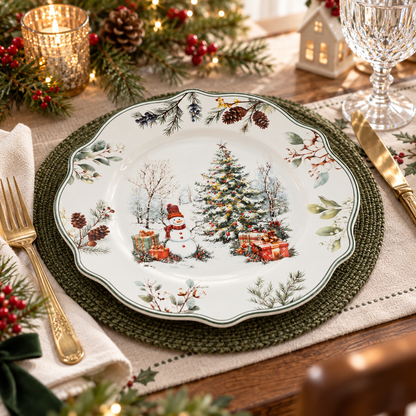 🎄 Christmas Ceramic Dinner Plate | Festive Holiday Tableware | Christmas Tree & Snowman Plate