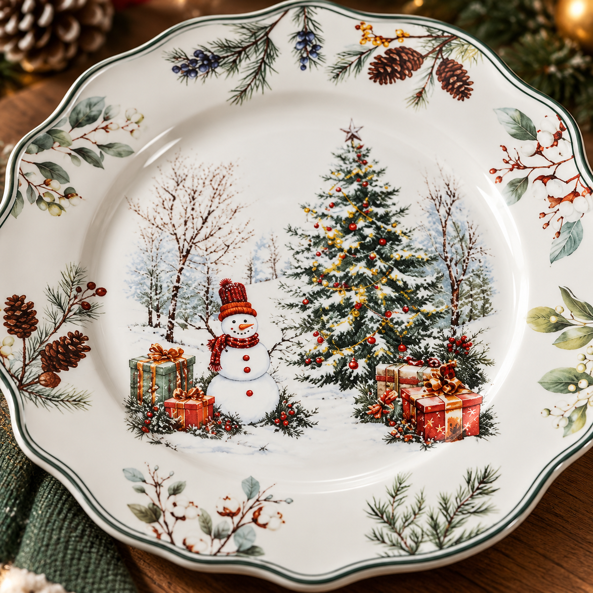 🎄 Christmas Ceramic Dinner Plate | Festive Holiday Tableware | Christmas Tree & Snowman Plate