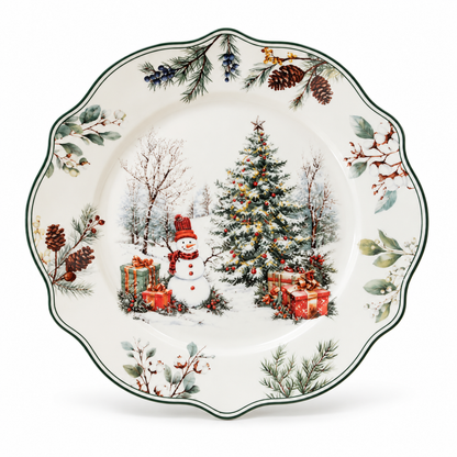 🎄 Christmas Ceramic Dinner Plate | Festive Holiday Tableware | Christmas Tree & Snowman Plate