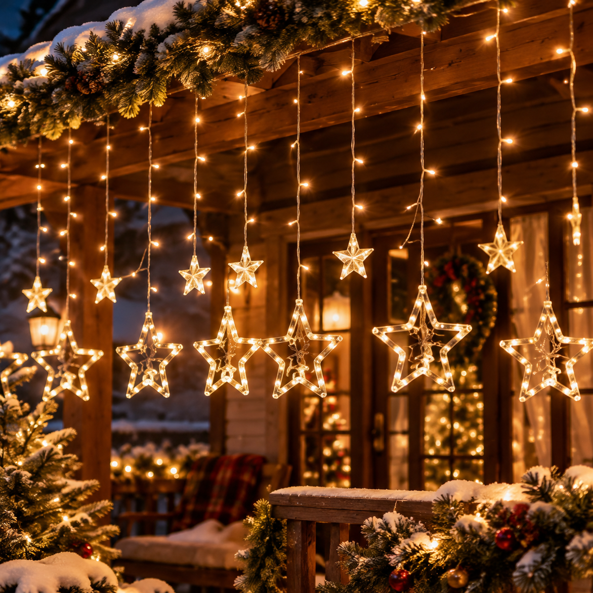 🎄 Christmas Curtain Lights | Star-Shaped LED String Lights | USB Warm White Window Lights | Holiday Home Decor