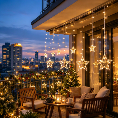 🎄 Christmas Curtain Lights | Star-Shaped LED String Lights | USB Warm White Window Lights | Holiday Home Decor