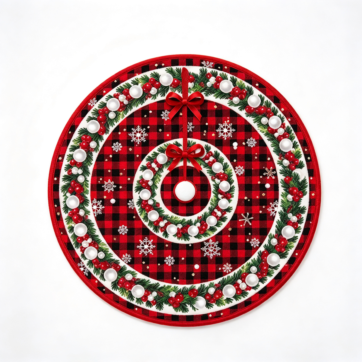 🎄 Christmas Tree Skirt | Red & Black Plaid Tree Base Cover | Festive Holiday Christmas Tree Decor