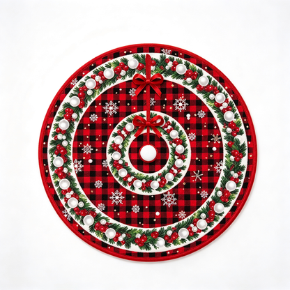🎄 Christmas Tree Skirt | Red & Black Plaid Tree Base Cover | Festive Holiday Christmas Tree Decor